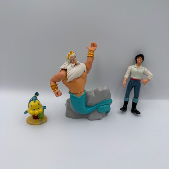 Disney Other - Disney The Little Mermaid Figure Lot King Triton Prince Eric Flounder Vintage